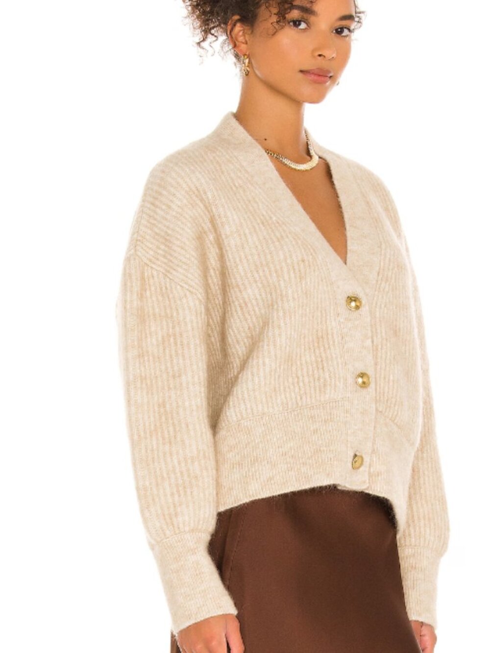 Anine Bing Maxwell Cardigan: mohair, gold buttons, oatmeal - Picture 2 of 13
